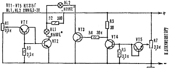 Схема автовольтметра на транзисторах. 